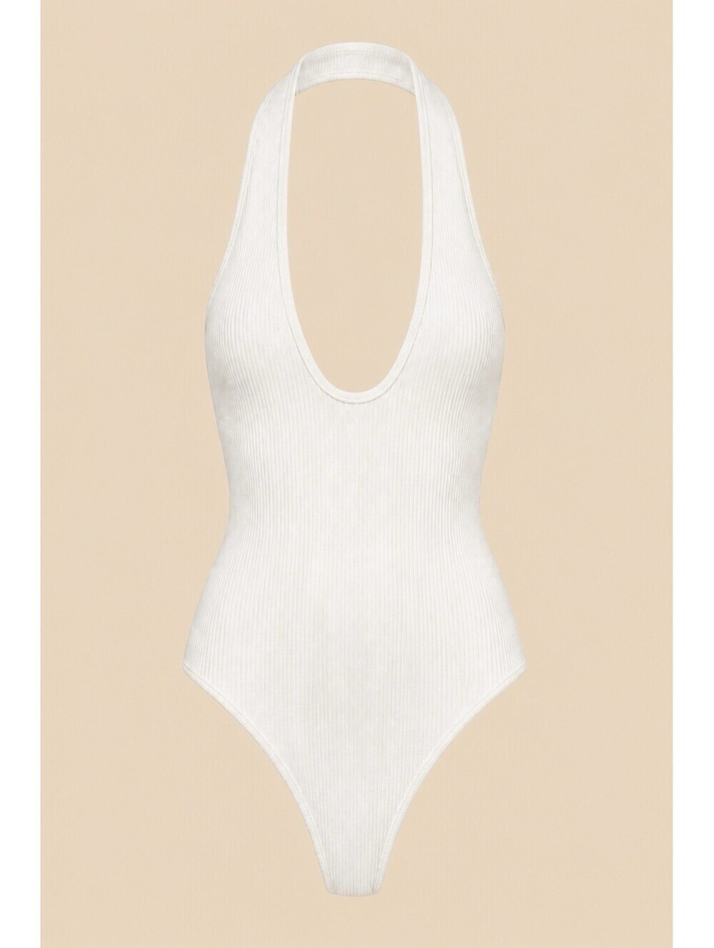Bar III NWT Women's White Sleeveless Ribbed Halter Bodysuit M MSRP $39.50